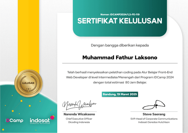 Penghargaan Lolos Kelas Expert IDCamp